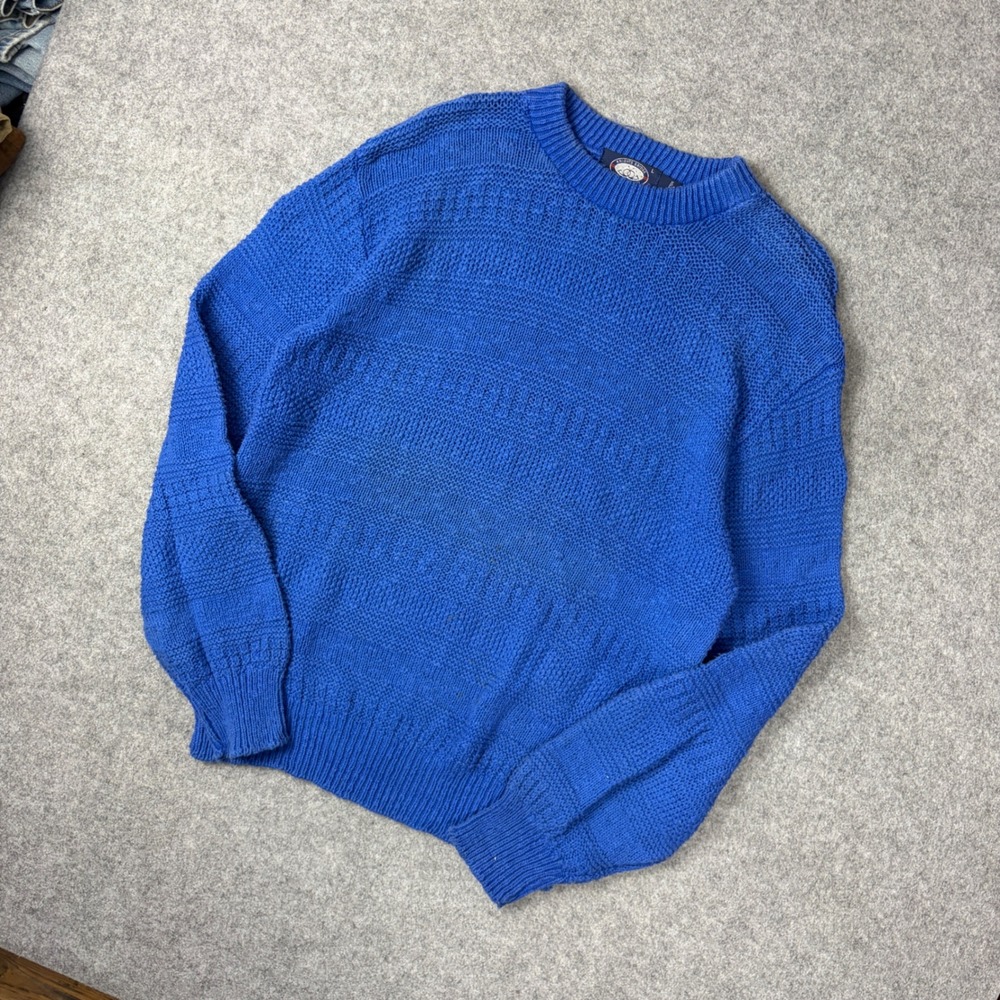 Knights Bridge Vintage Blue Cotton Textured Knit Crewneck Sweater Mens Large USA